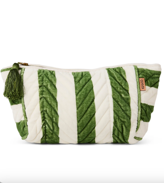 Moss Stripe Velvet Toiletry Bag