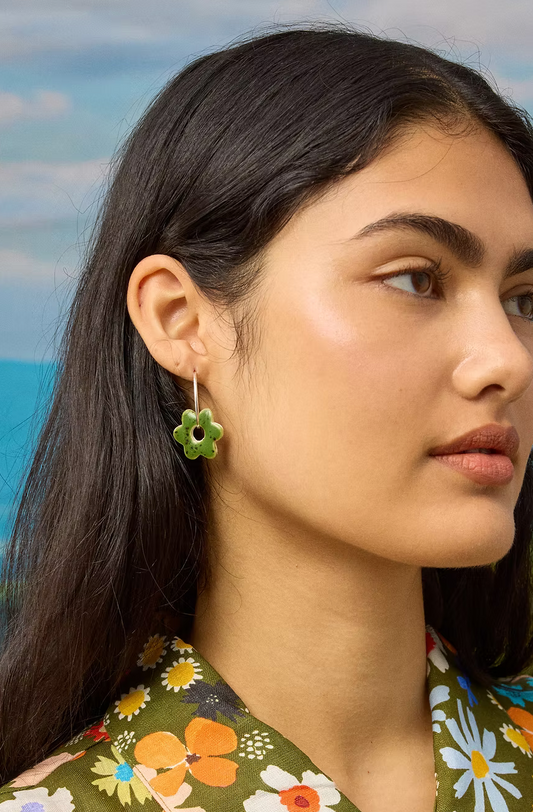 Grass Green Blossom Mini Hoop Earrings