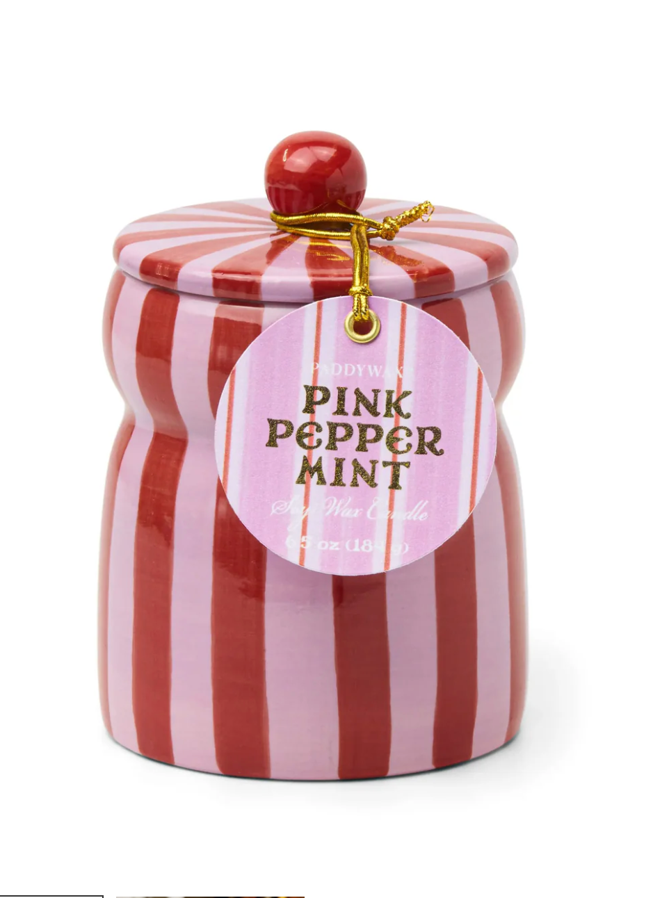 Red/Pink Striped Ceramic Candle With Lid - Pink Peppermint