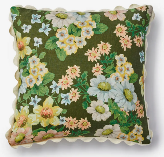 Olive Green Floral Pillow