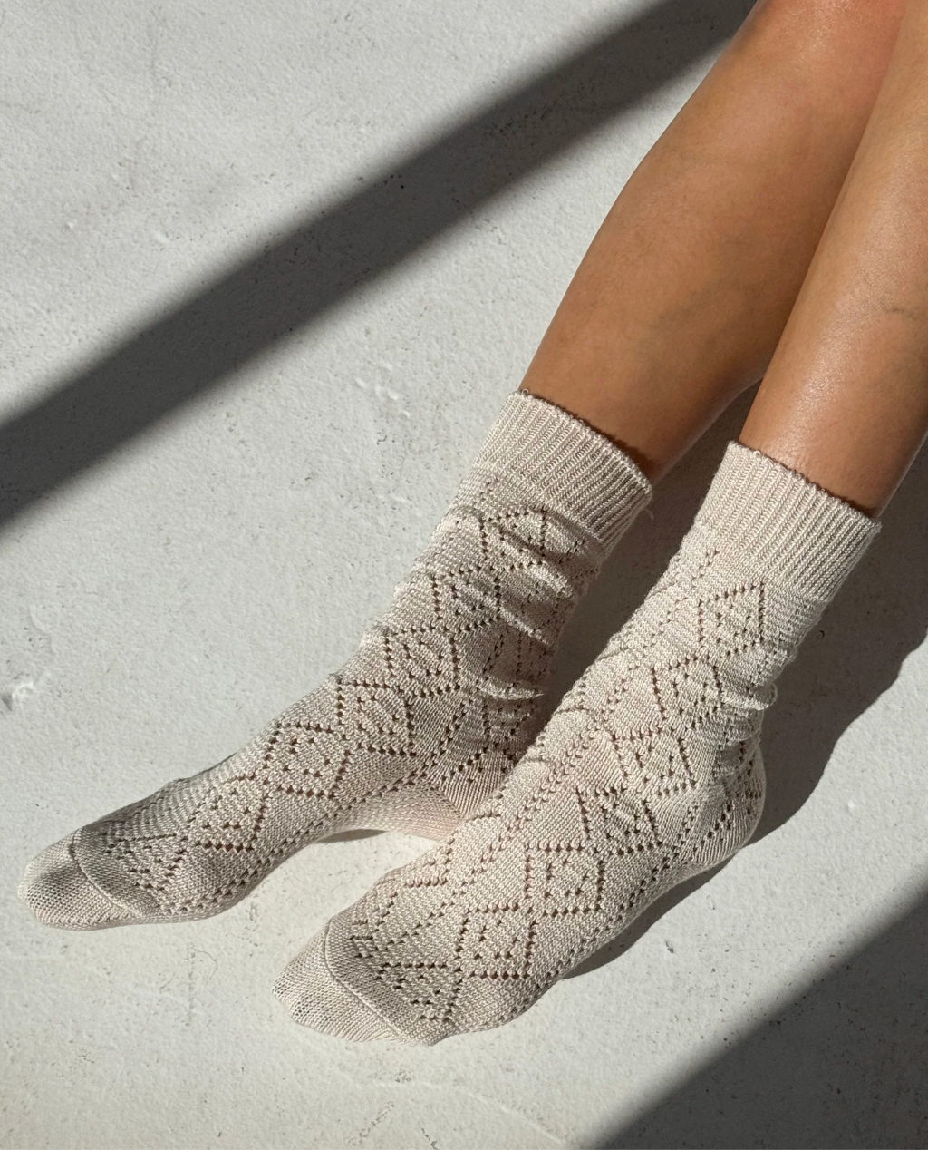 Modal Eyelet Socks - Oyster