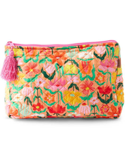 Popping Flowers Peach Quilted Cotton Toiletry Purse