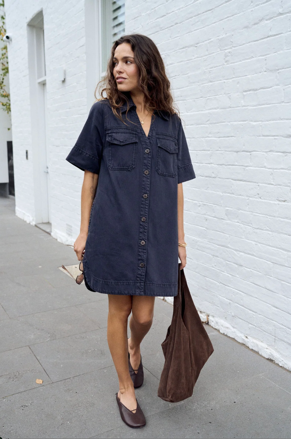 Bonnie Relaxed Shirt Dress - Washed Black