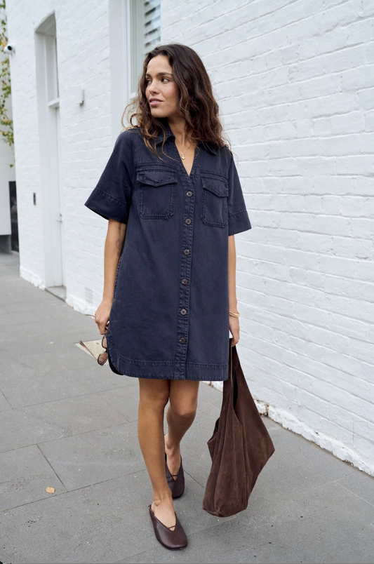 Bonnie Relaxed Shirt Dress - Washed Black