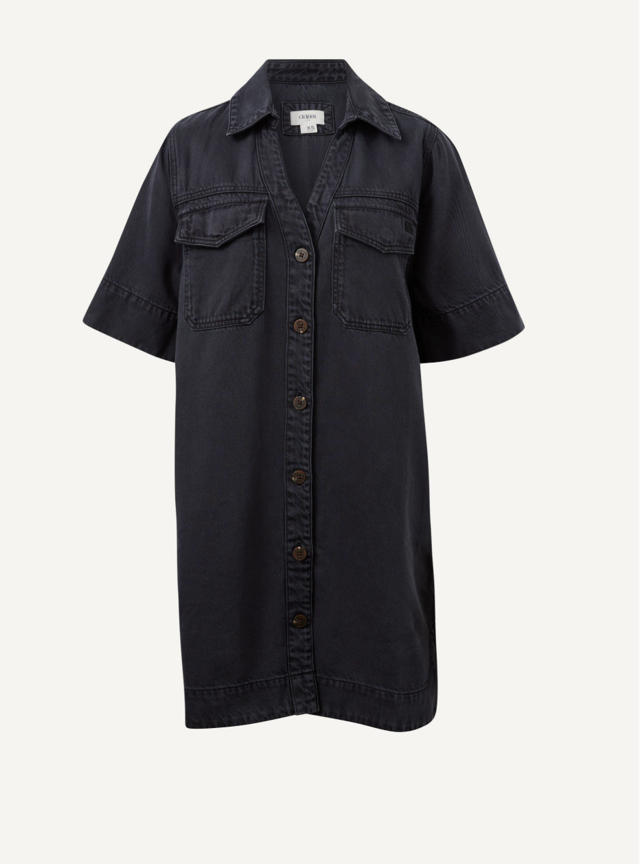 Bonnie Relaxed Shirt Dress - Washed Black