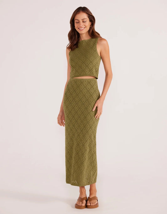 Khaki Salono Diamond Knit Tank