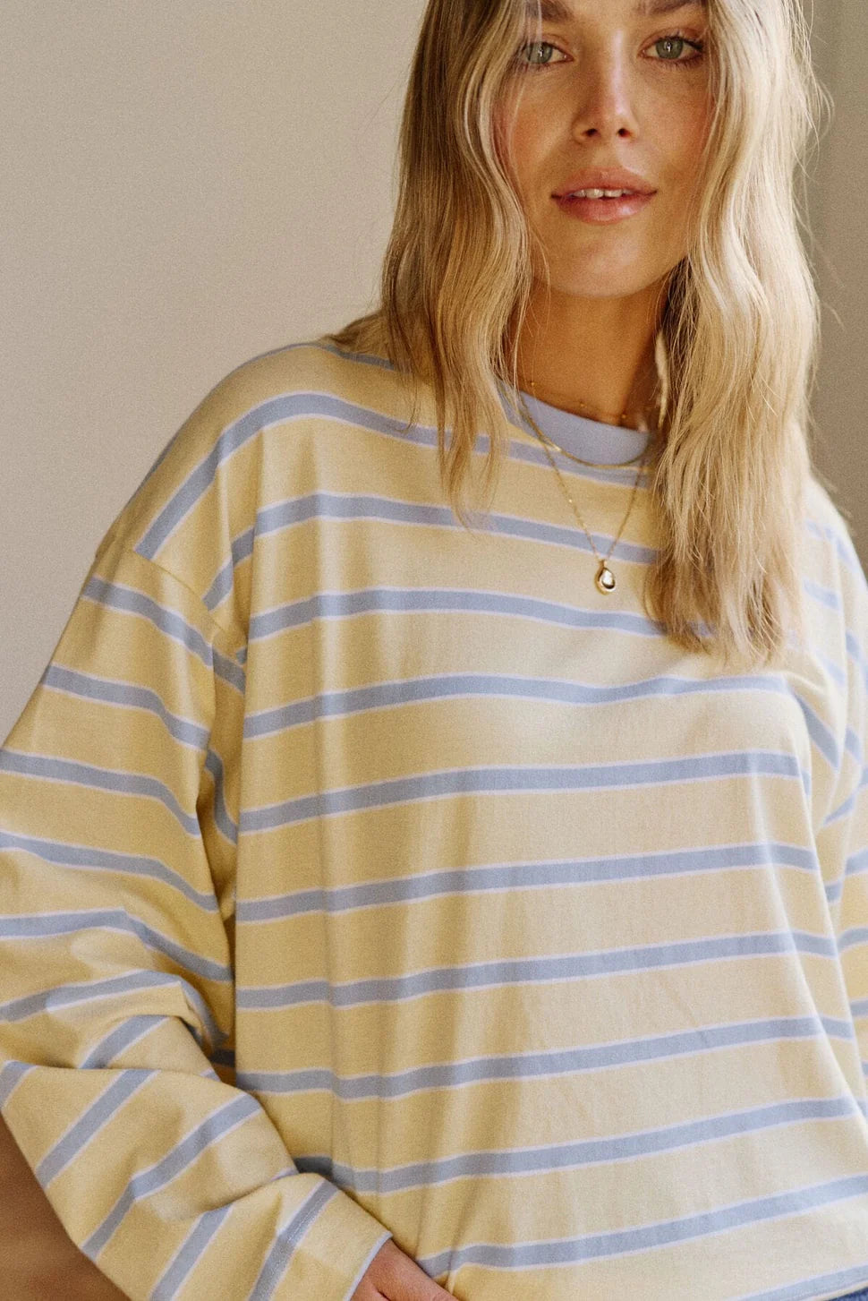 Beau Long Sleeve Slouchy Tee butter china blue stripe