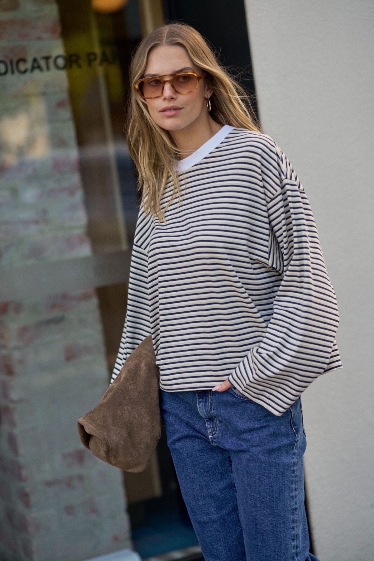 Beau Long Sleeve Slouchy Tee Heritage Navy stripe