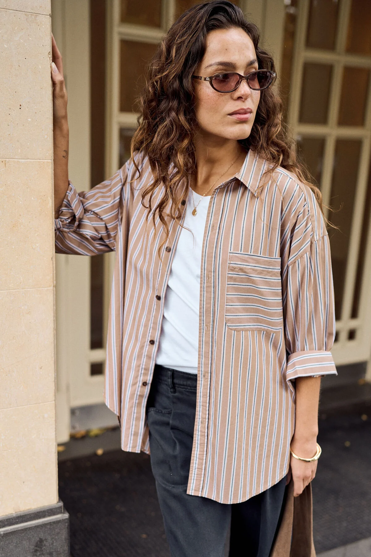 Peta Oversized Shirt - Biscuit Stripe