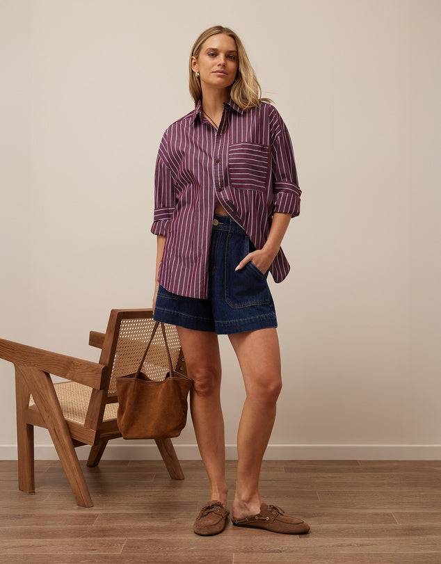 Peta Oversized Shirt - Burgundy Washed Navy
