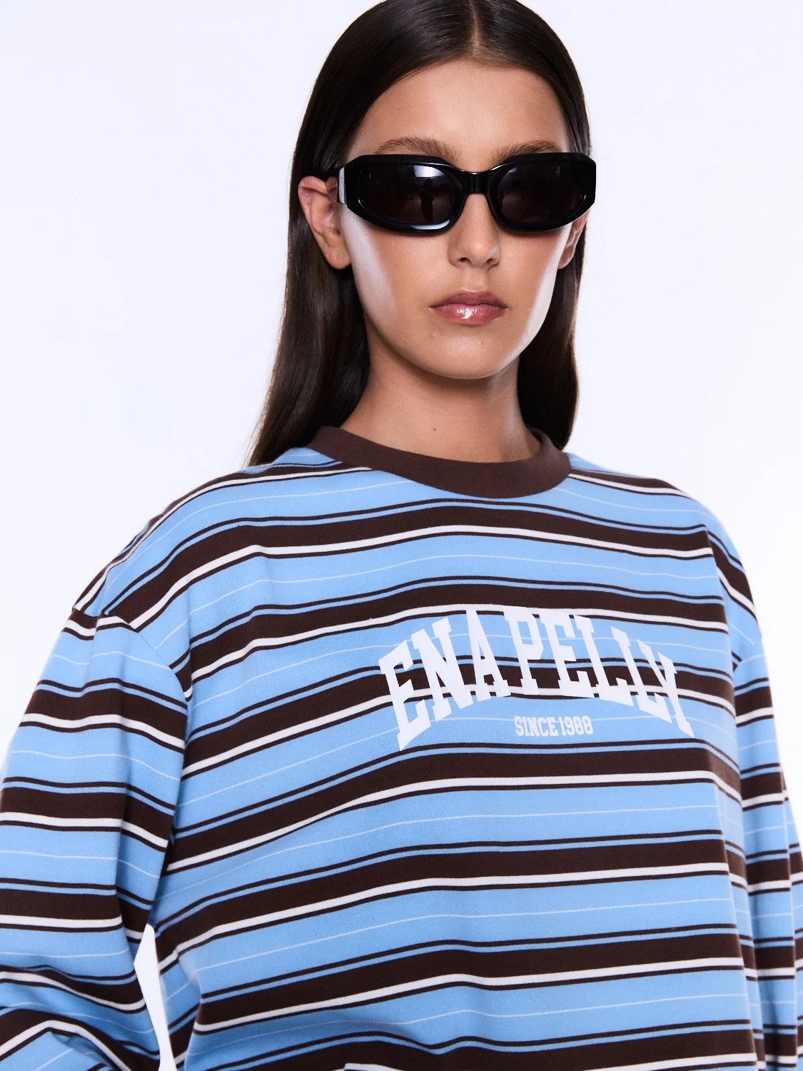 Maria Boxy Long Sleeve Tee- Blue/brown