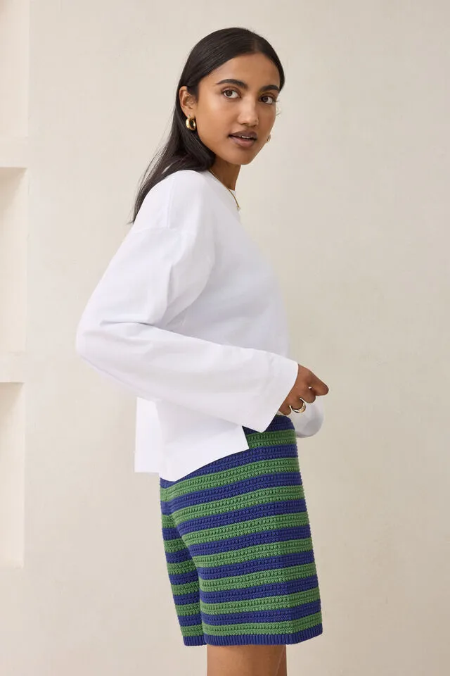 Mara Textures Knit Short Basil Stripe
