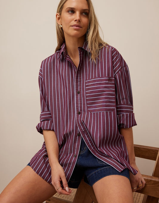 Peta Oversized Shirt - Burgundy Washed Navy