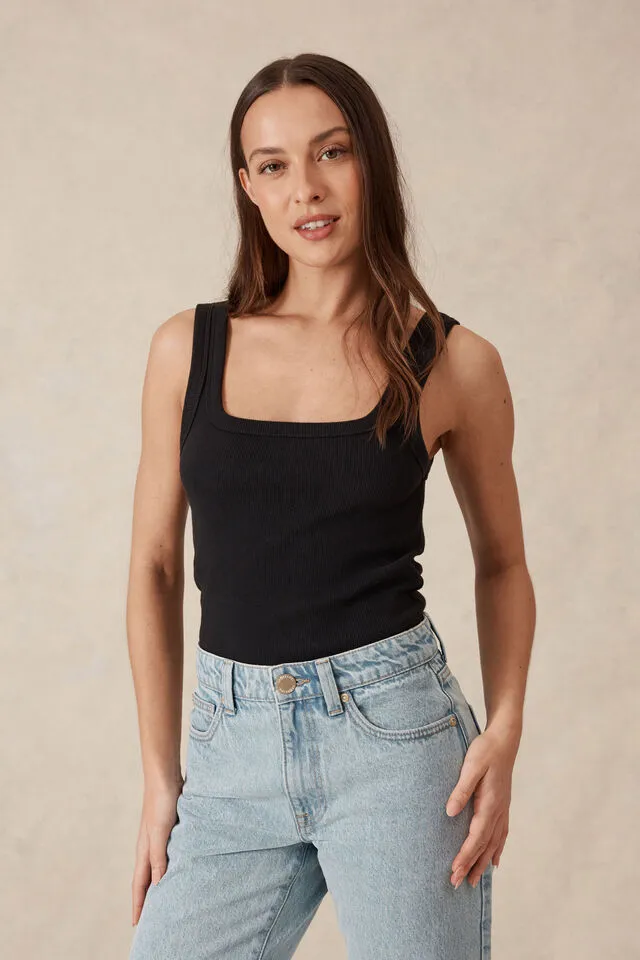 Zeal Contour Rib Square Neck Tank Black