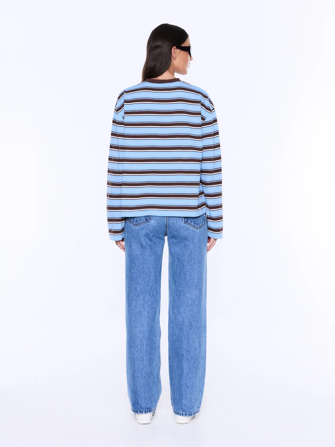 Maria Boxy Long Sleeve Tee- Blue/brown
