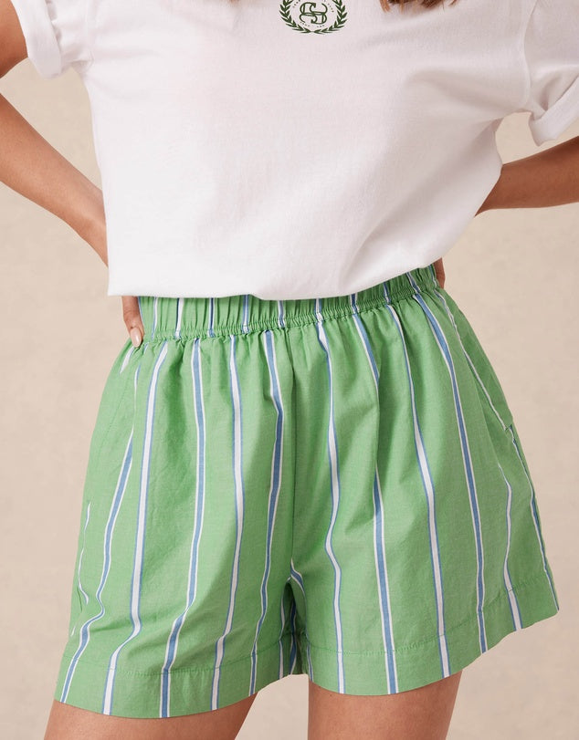 Mila Short Grass Green & Oxford Blue Stripe