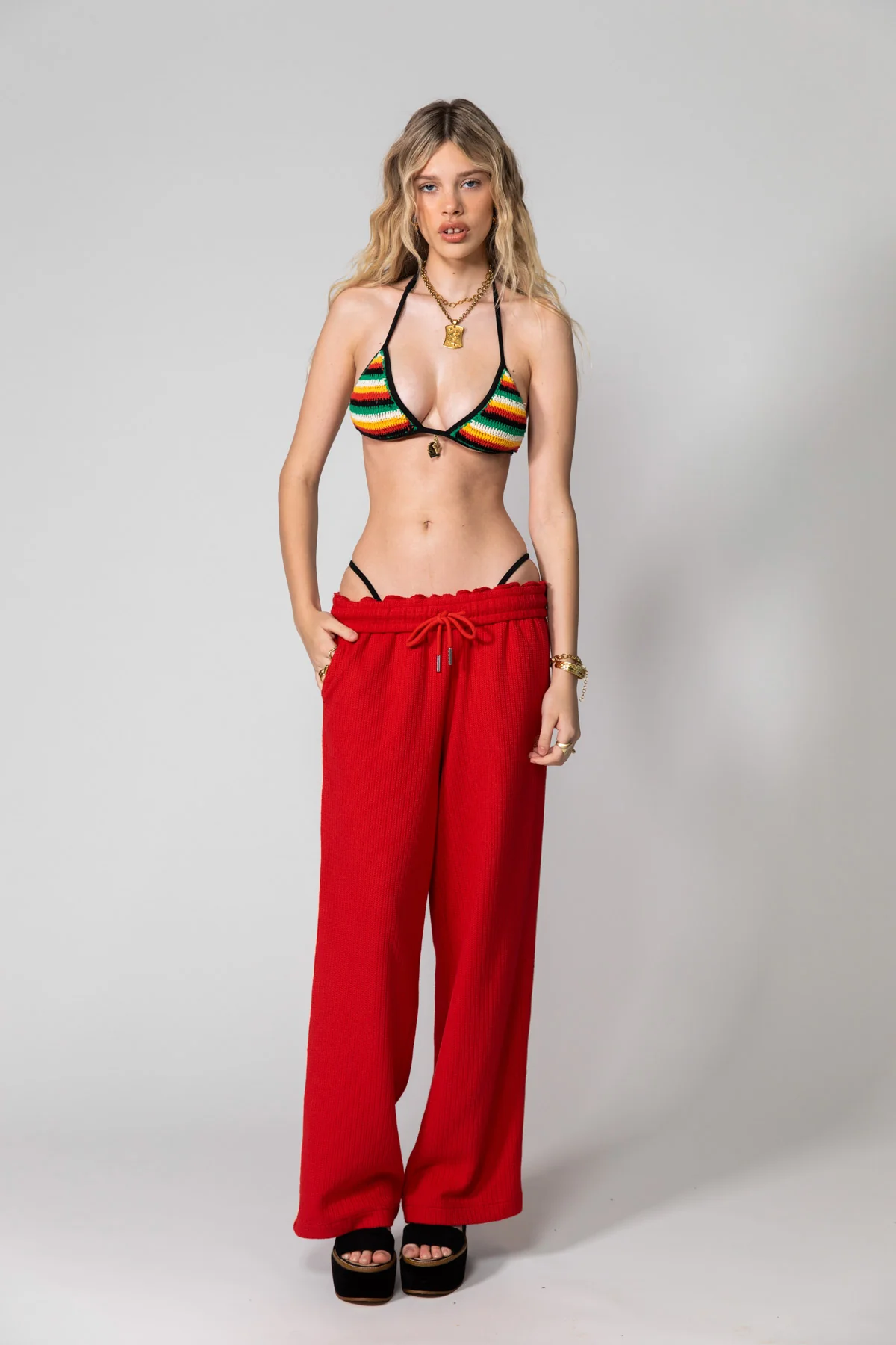 Red Knitted Baggy Pants