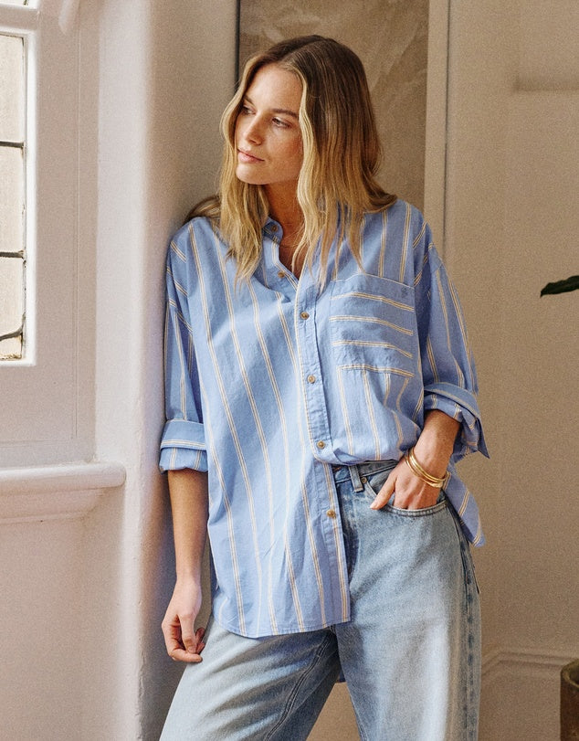 Peta Oversized Shirt - Bay Blue/Butter stripe