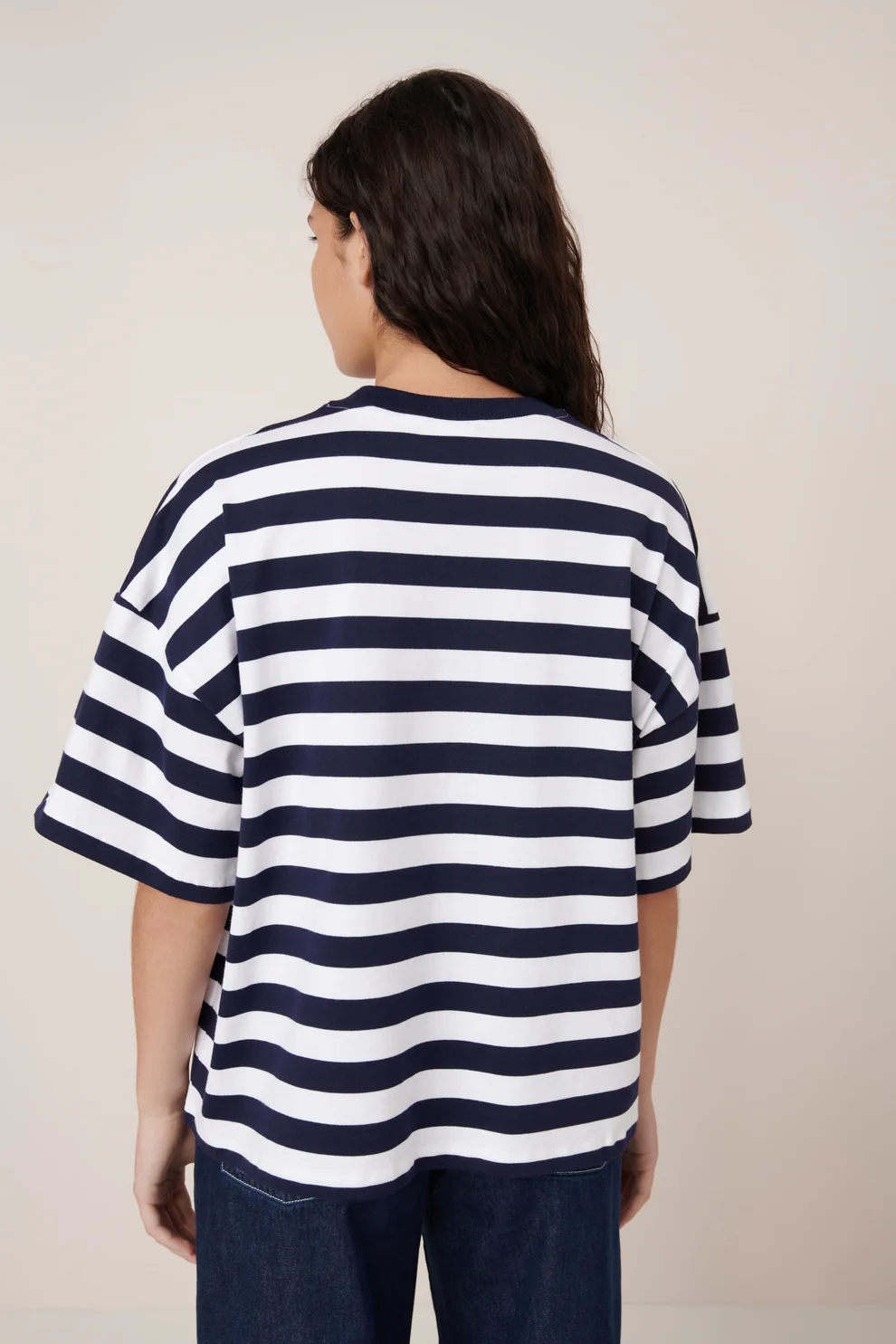 Oversized Boxy Tee Navy White Stripe