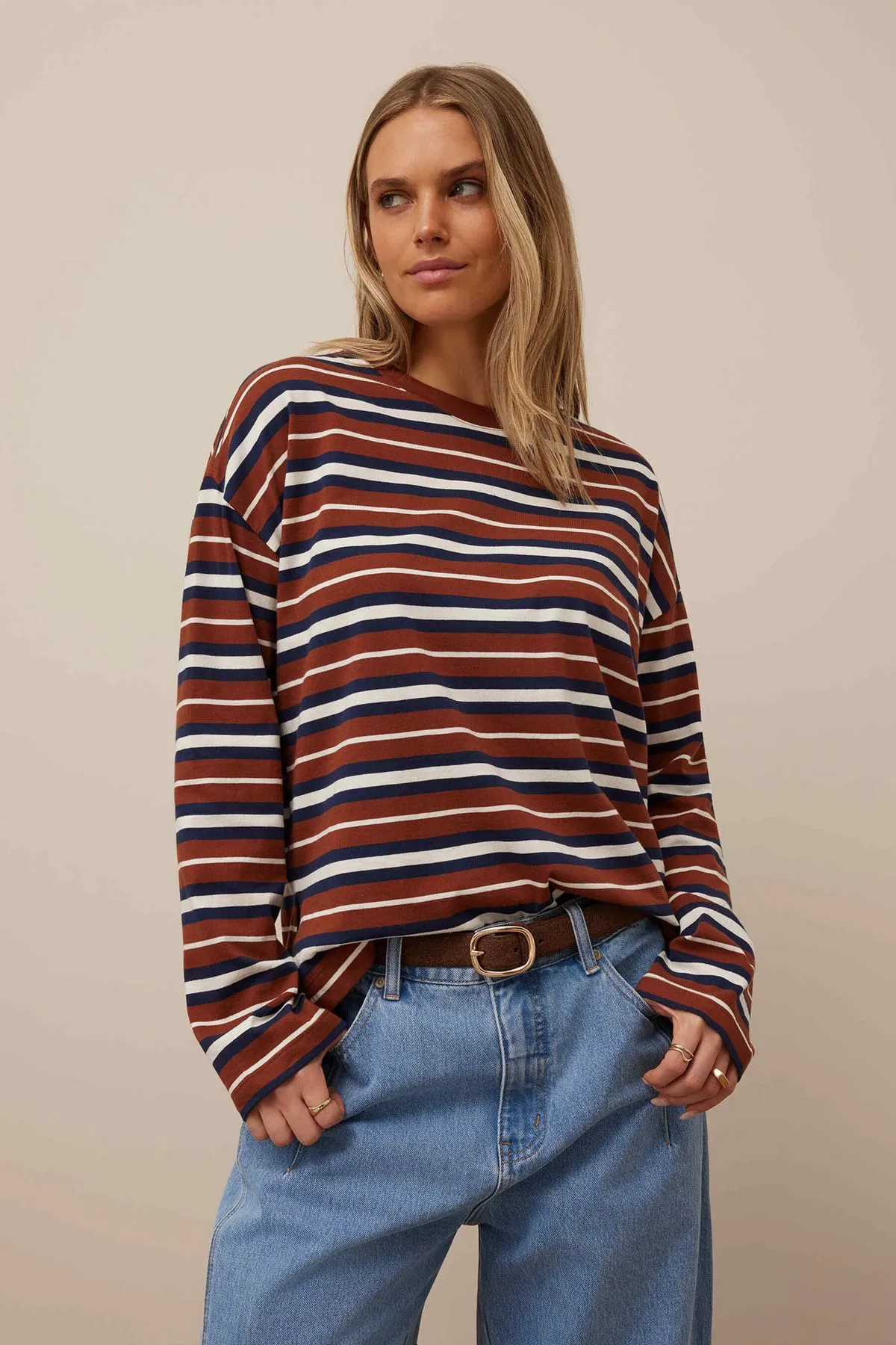 Scout Slouchy Long Sleeve Tee Ginger Navy Stripe