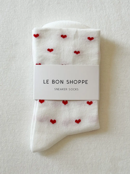 Heart Sneaker Socks White & Red