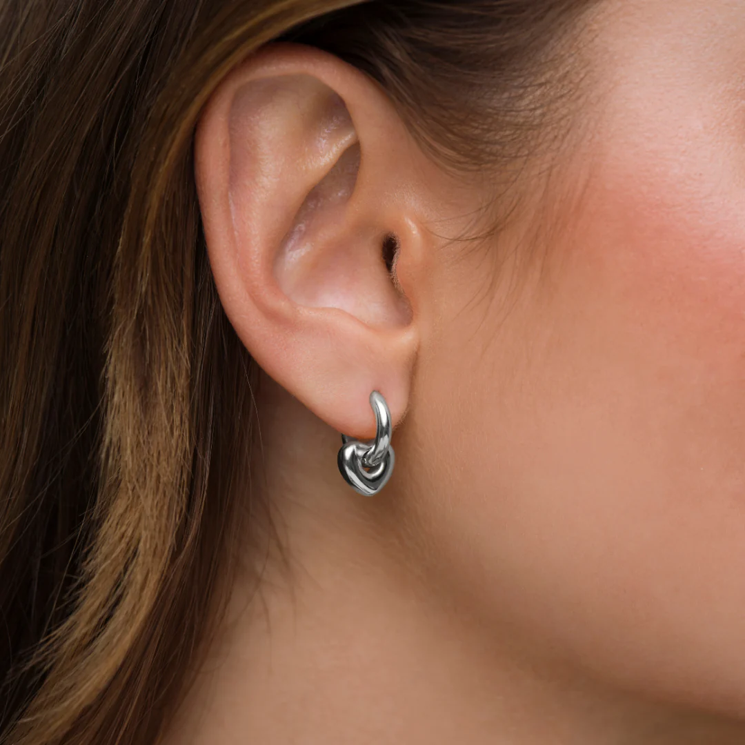 Lisa Puffy Heart Mini Earrings Silver