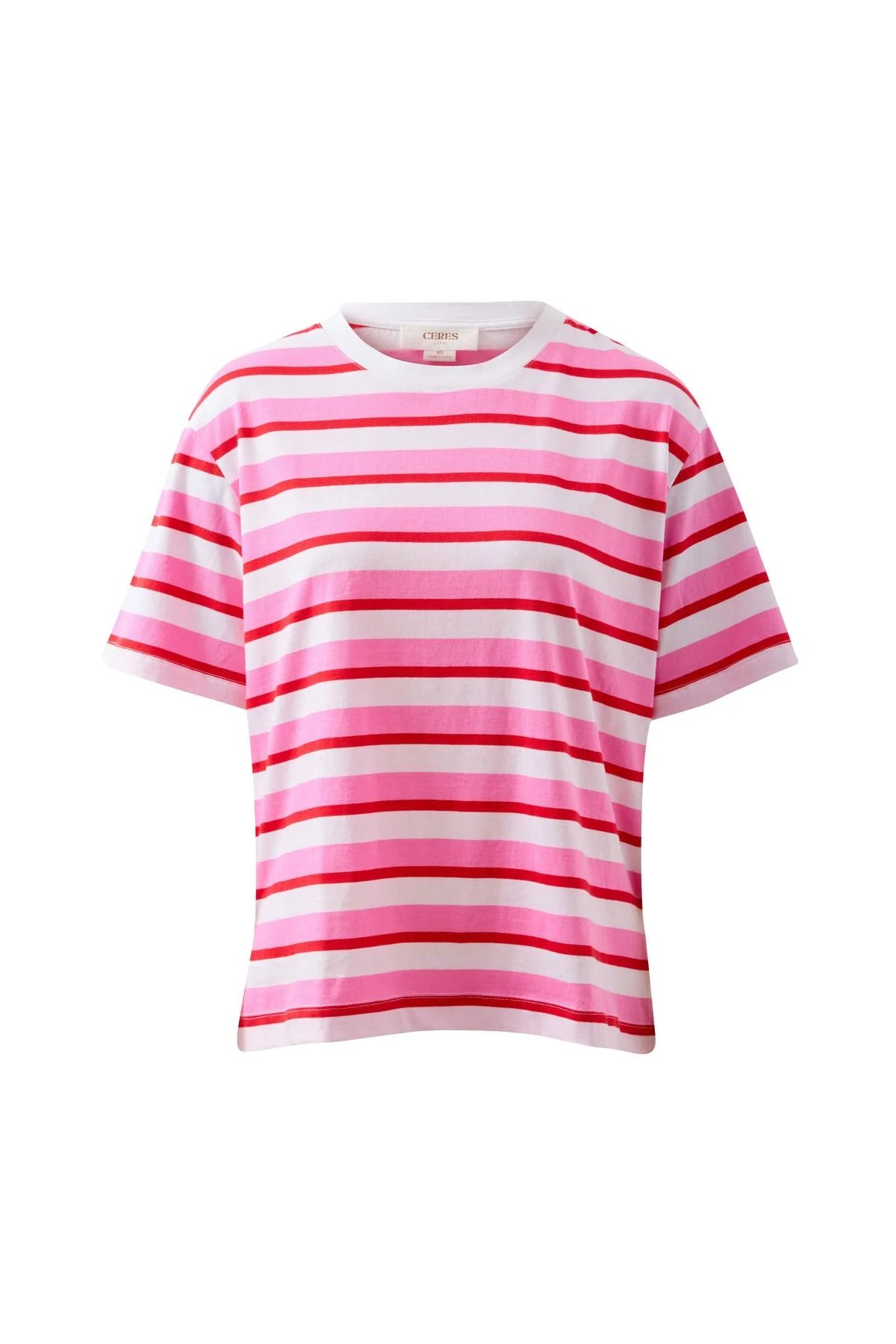 Stevie Slouchy Tee Hibiscus Heritage Red Strip