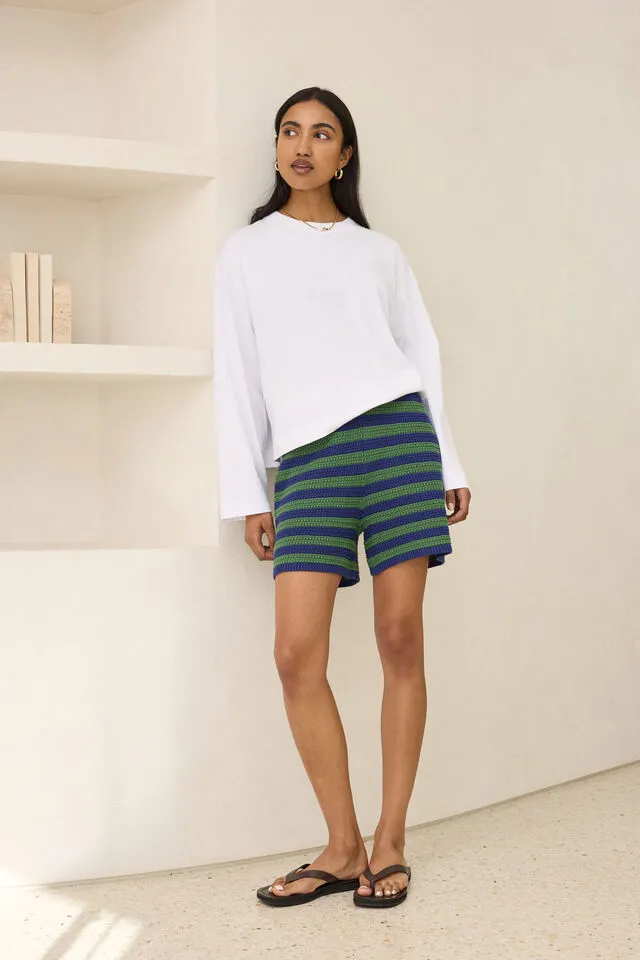 Mara Textures Knit Short Basil Stripe