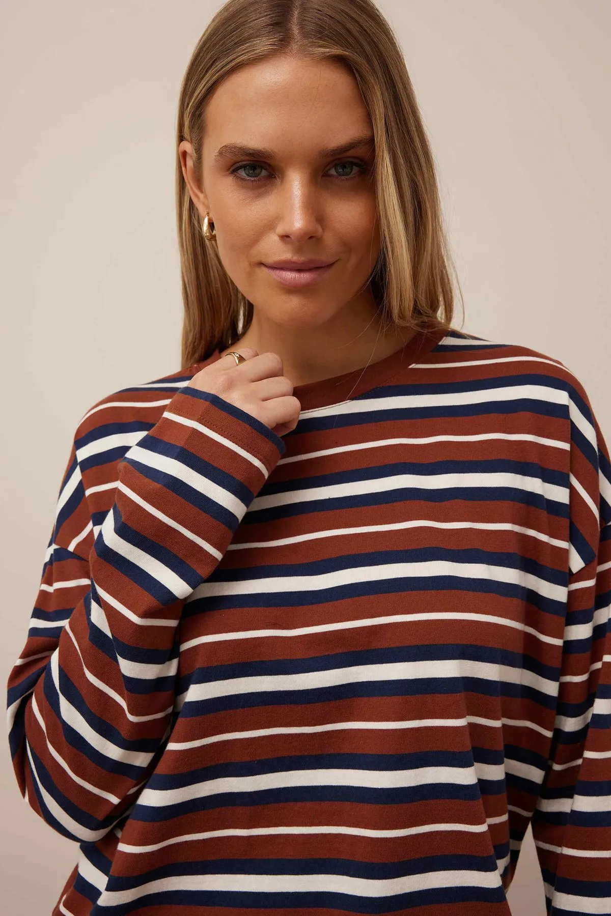 Scout Slouchy Long Sleeve Tee Ginger Navy Stripe