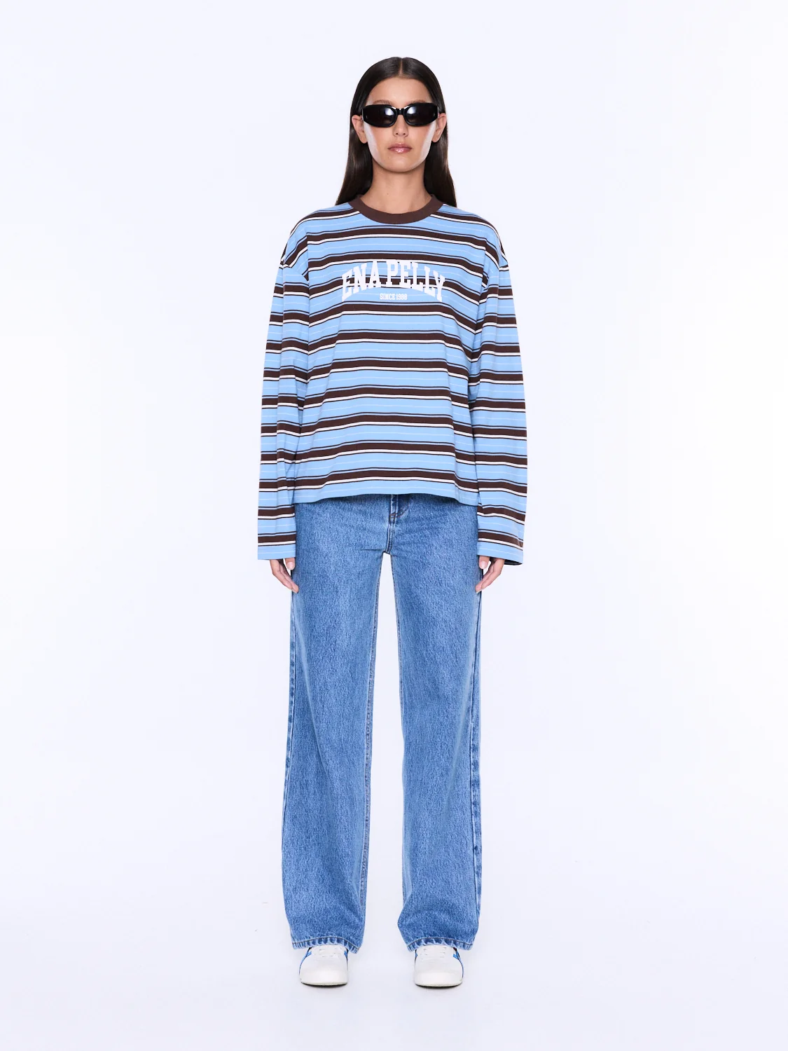 Maria Boxy Long Sleeve Tee- Blue/brown