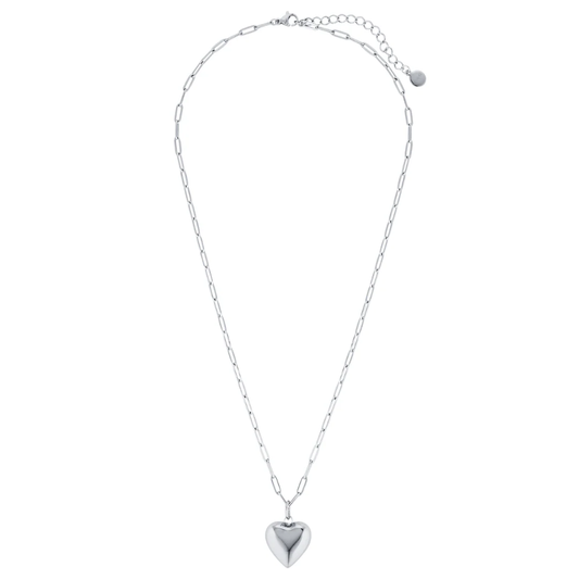 Ella Puffy Heart Necklace Silver