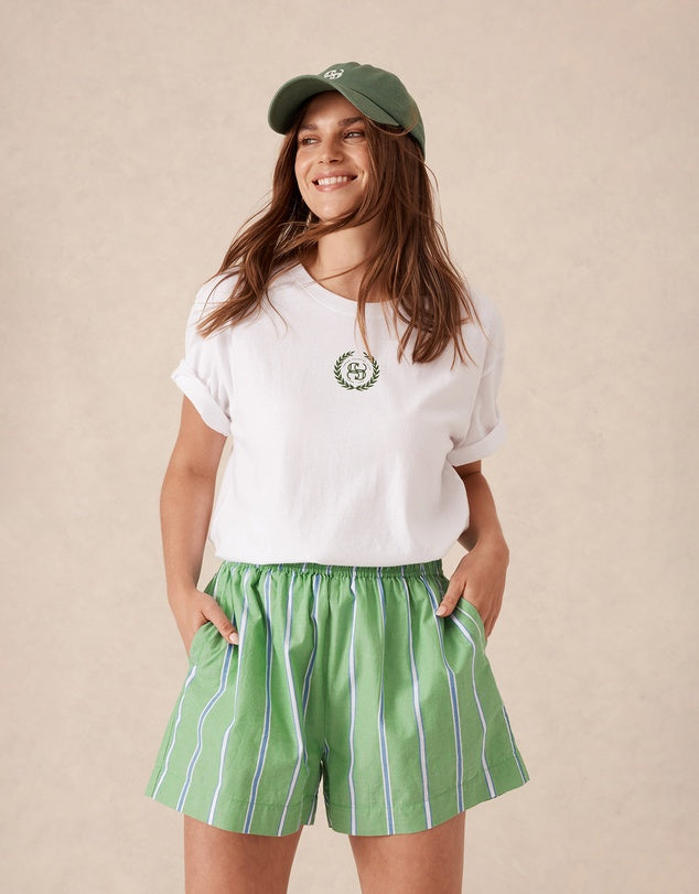 Mila Short Grass Green & Oxford Blue Stripe