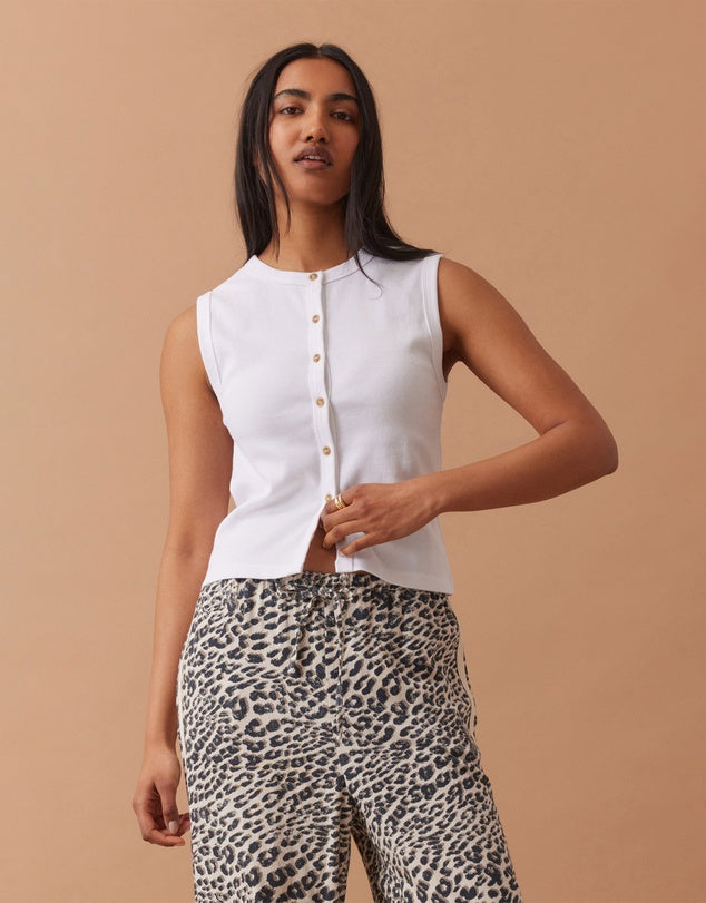 Lyla Button Through Rib Tank White