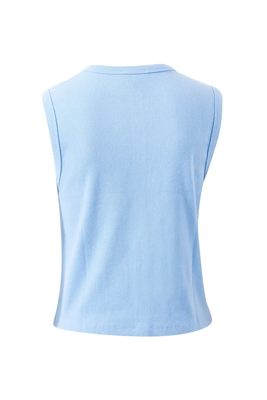 Lyla Button Through Rib Tank Sky Blue