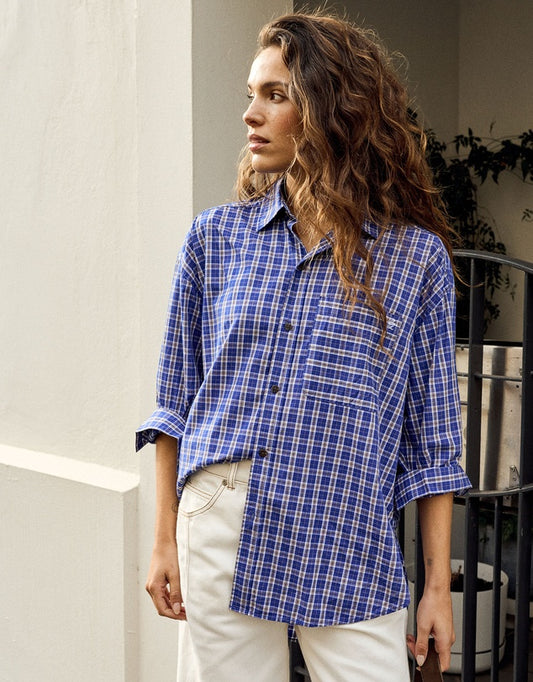 Peta Oversized Shirt - Polo Blue Check