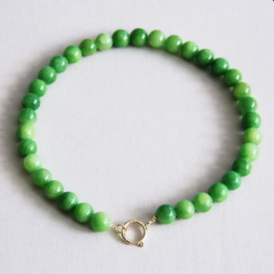 Natural Stone Bead Necklace Fuchsia Green