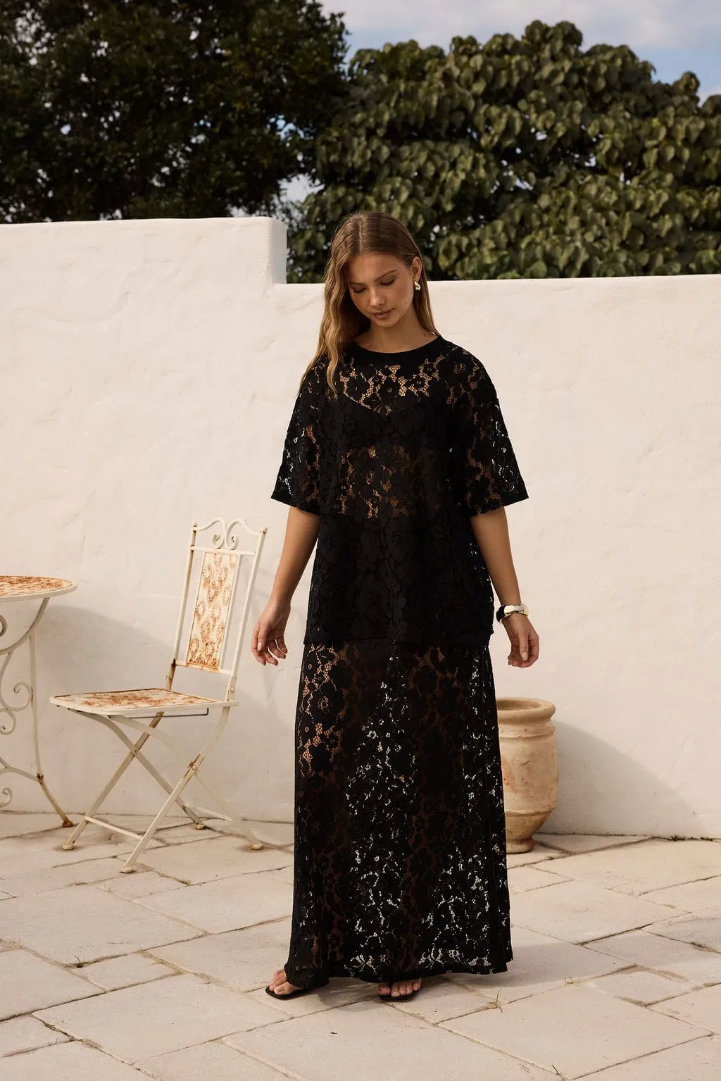 Ayla Lace Tee Black