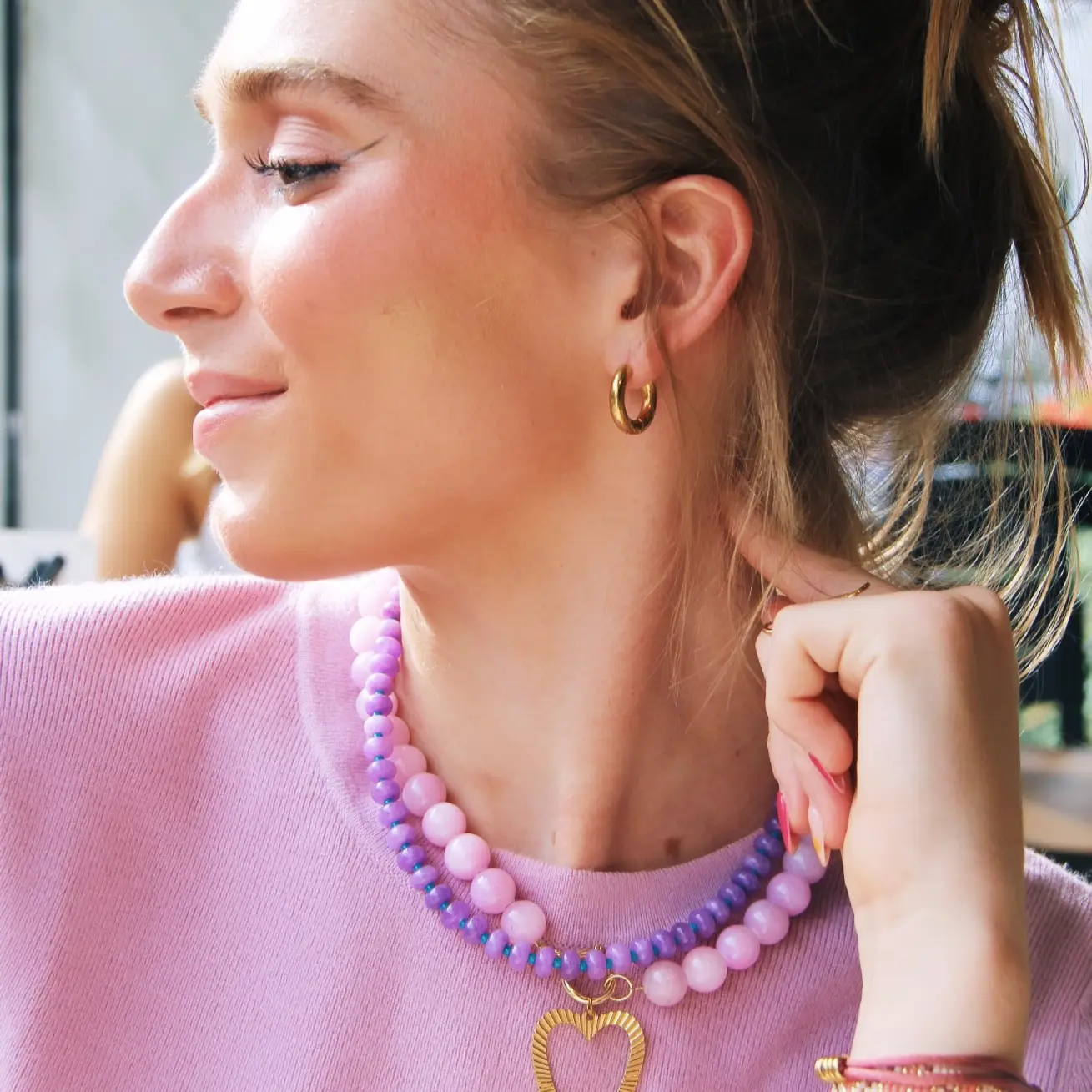 Natural Stone Bead Necklace Lilac