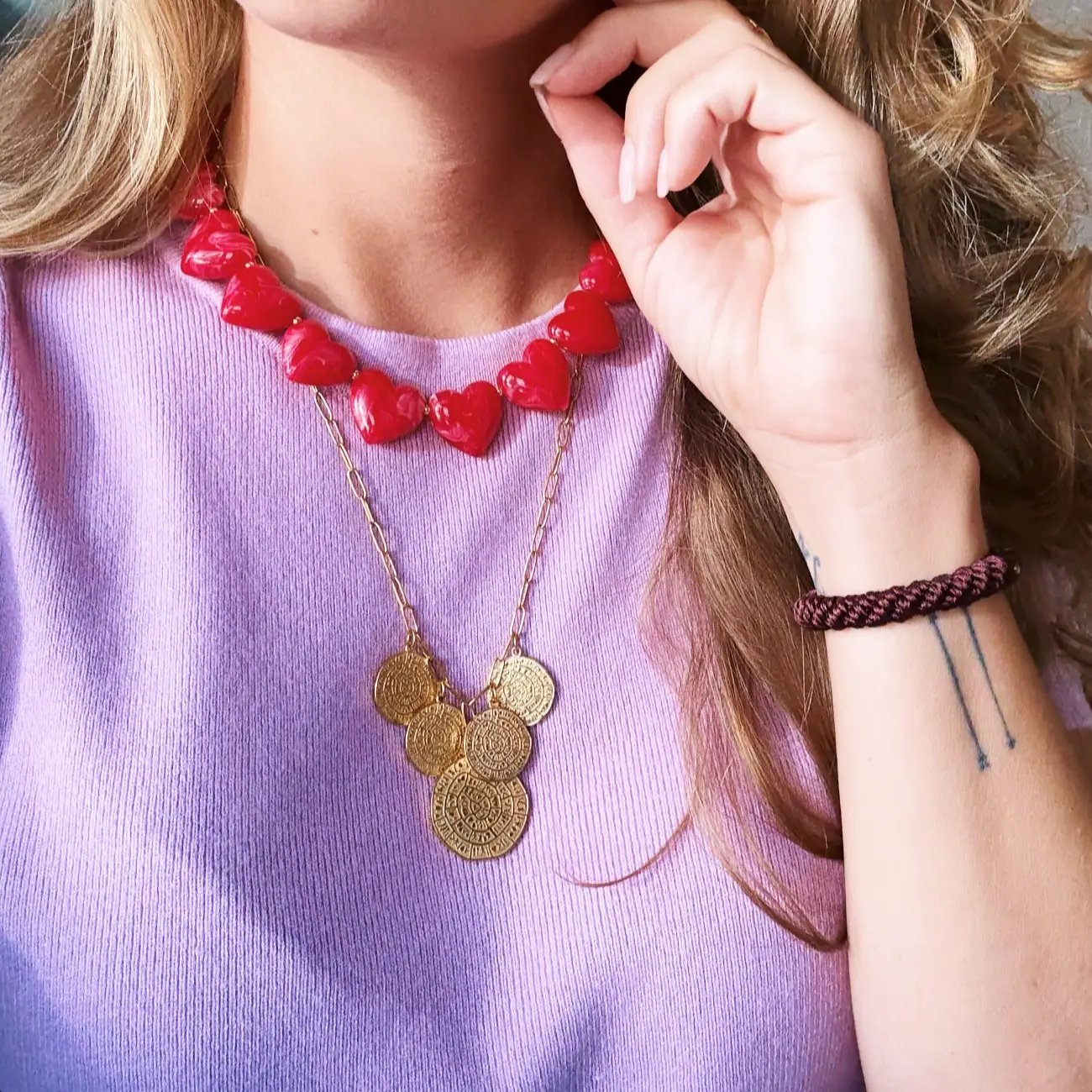 Heart Bead Necklace Red