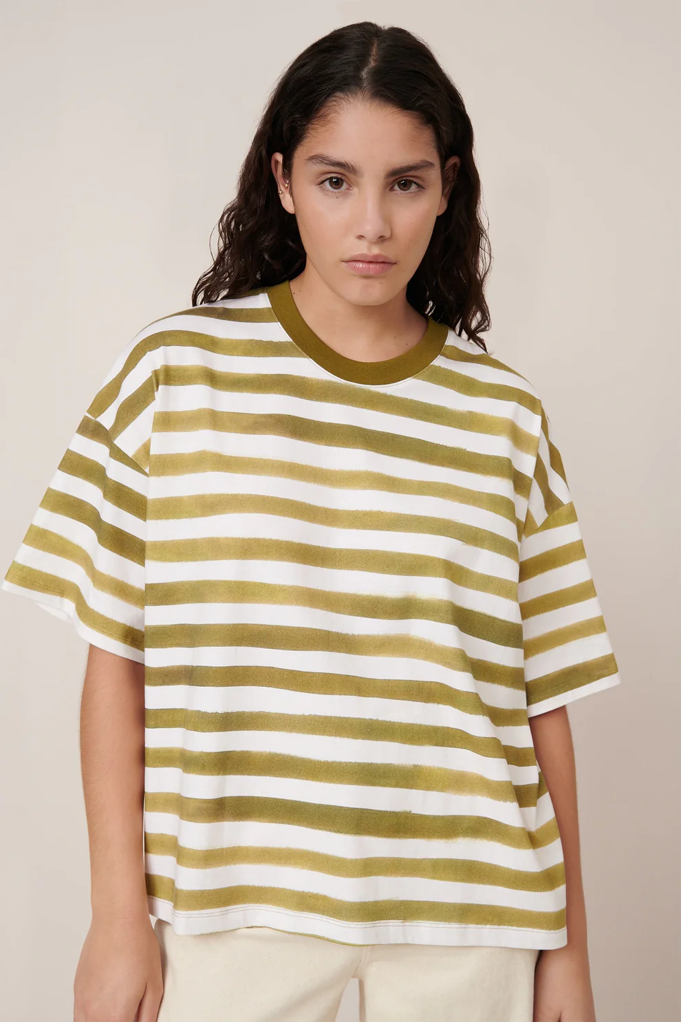 Oversized Boxy Tee Brushstroke Stripe