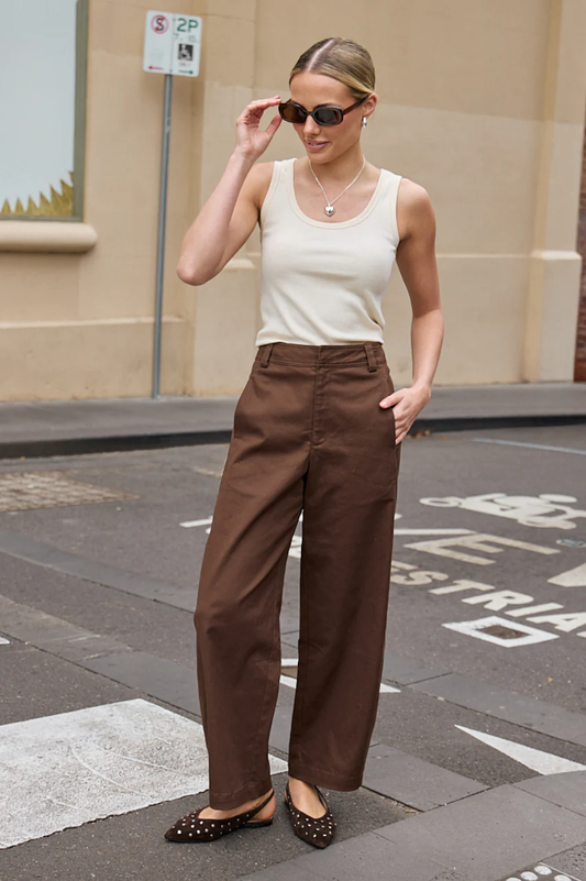 Charlie Barrel Pant Chocolate