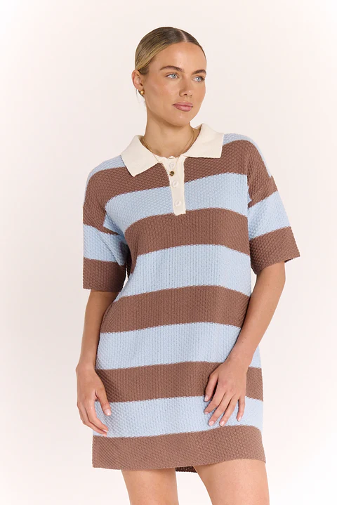 Bree Knitted Dress - Blue Cocoa Stripe