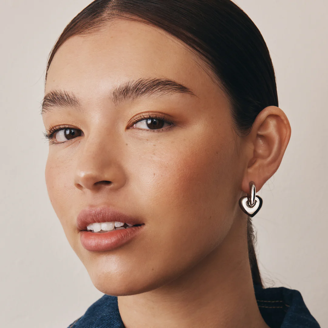 Lisa Puffy Heart Earrings Silver