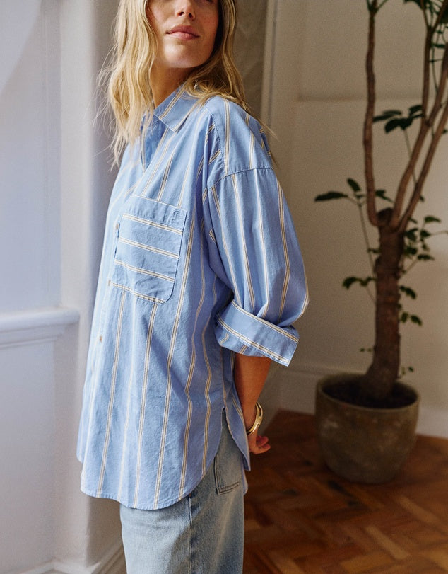 Peta Oversized Shirt - Bay Blue/Butter stripe