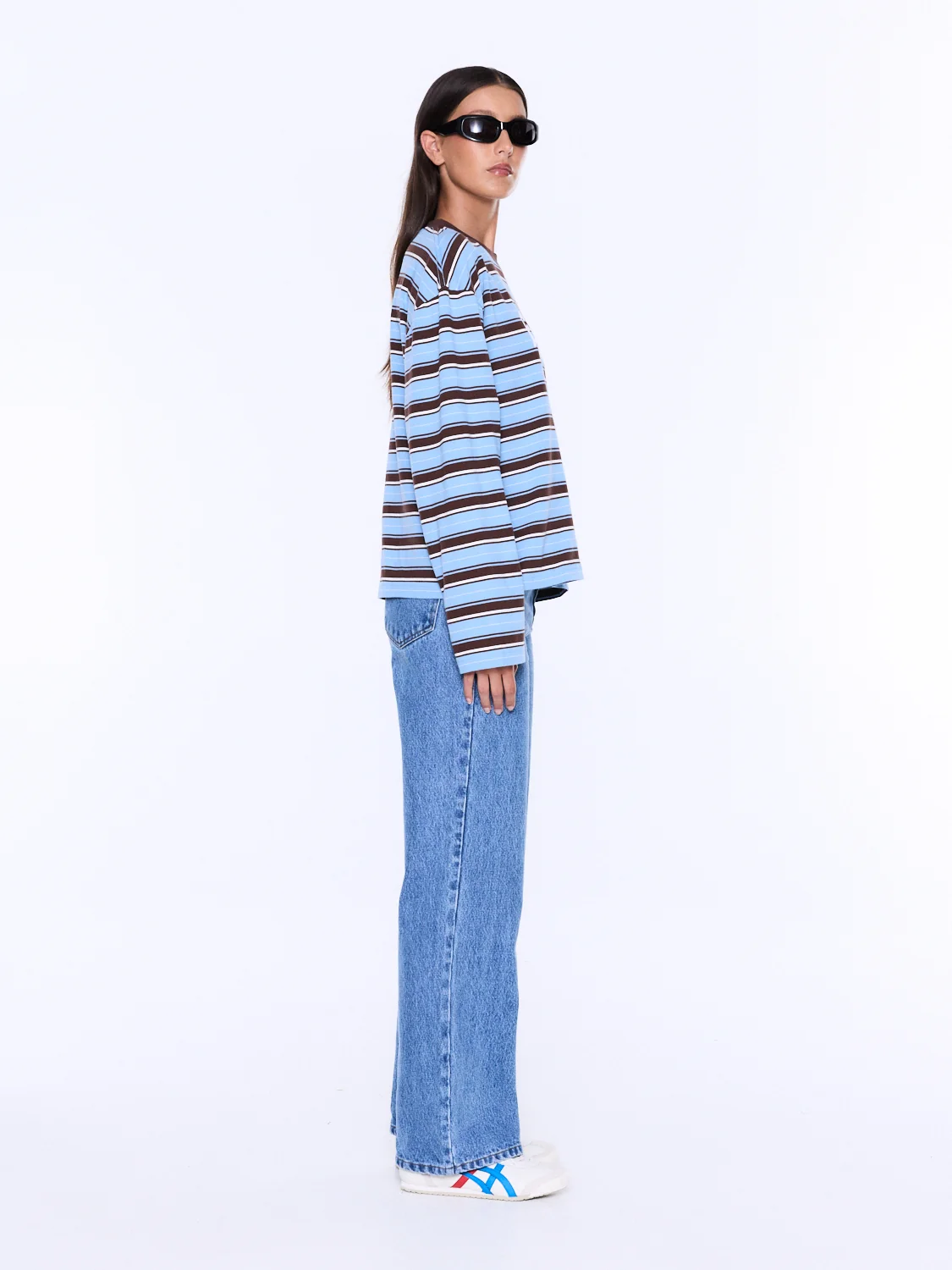 Maria Boxy Long Sleeve Tee- Blue/brown