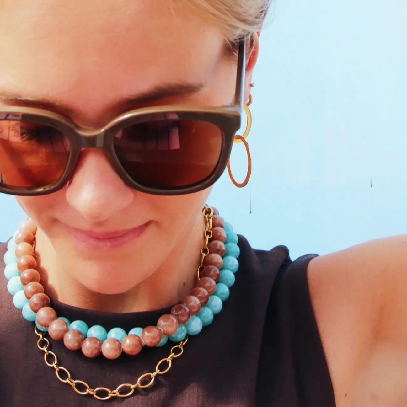 Natural Stone Bead Necklace Brown