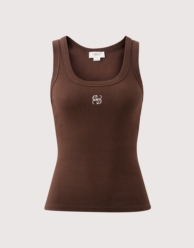 Zoe Contour Rib Scoop Tank Chocolate