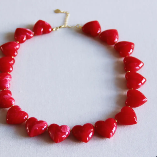 Heart Bead Necklace Red
