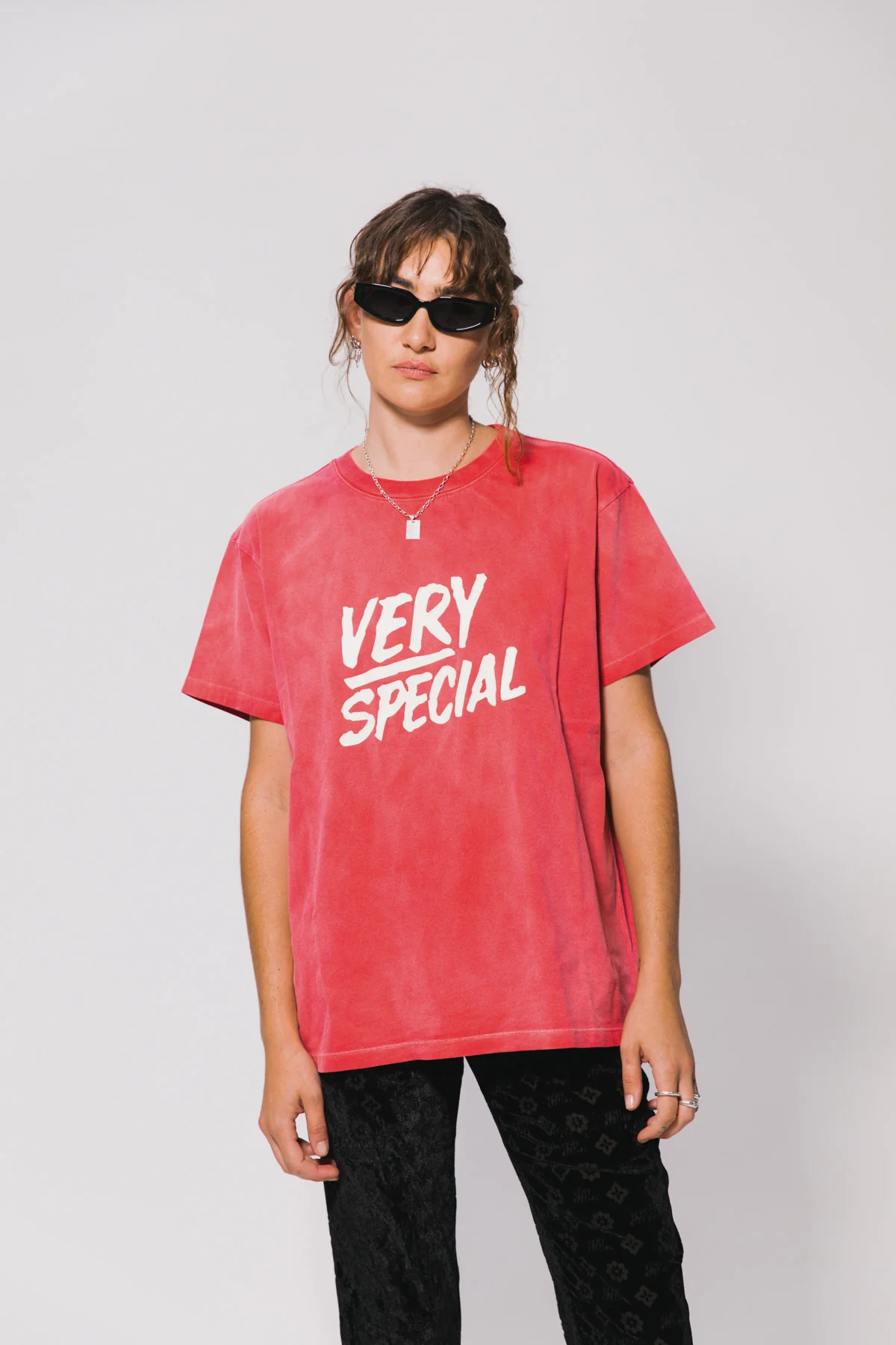 Washed Red Stacked Logo Tee