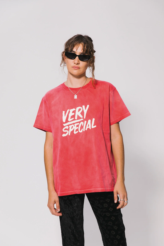 Washed Red Stacked Logo Tee